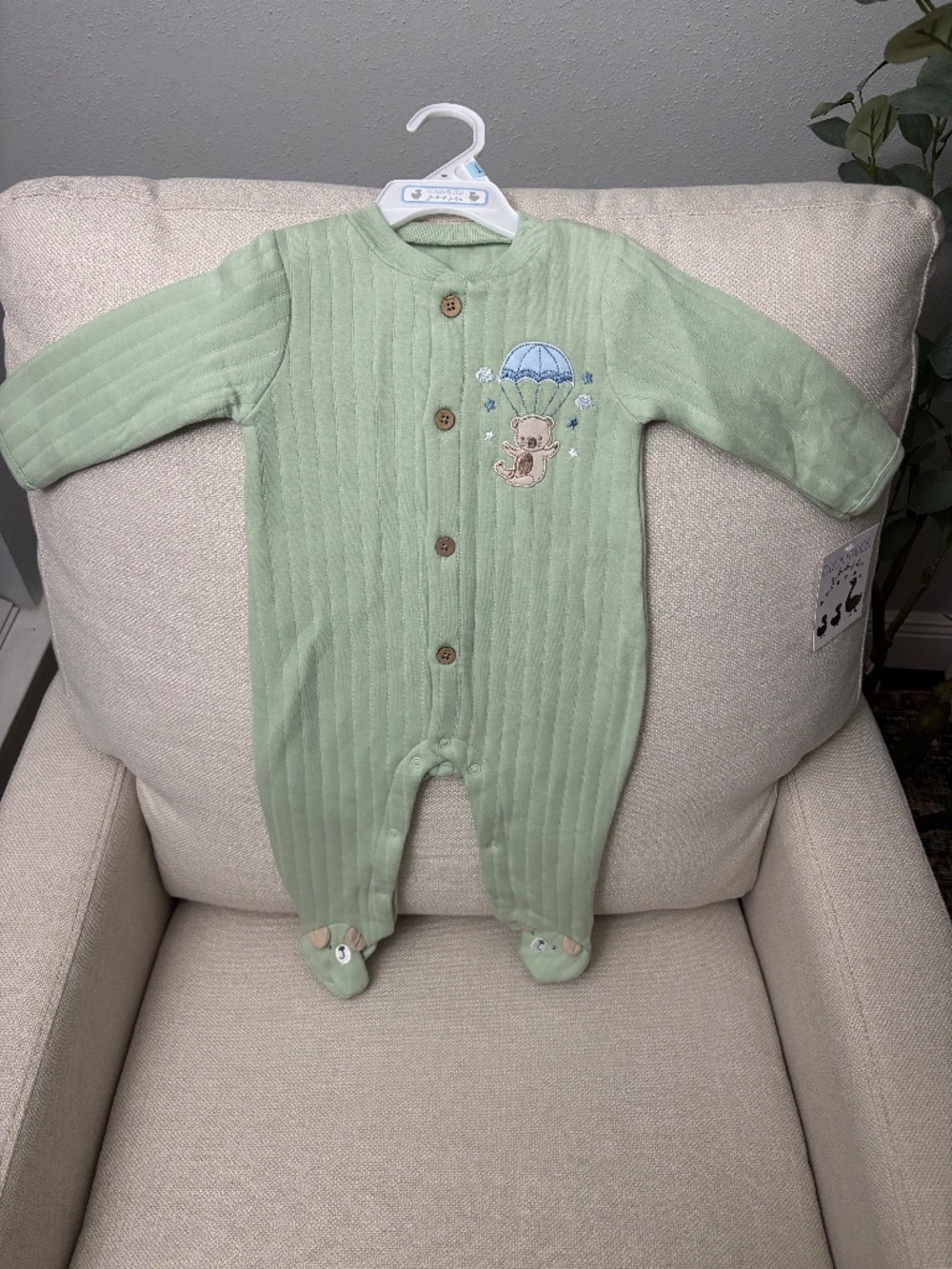Duck Duck Goose Baby Boys' Long-Sleeve Parachute Teddy Bear Footed Sleeper